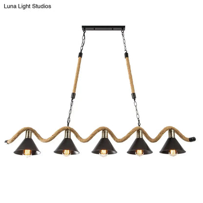 Industrial metal hemp rope pendant – kitchen island 3-light bistro