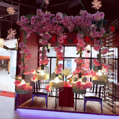 Industrial metal pink flower cage ceiling lamp for dining room