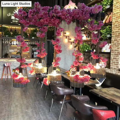 Industrial metal pink flower cage ceiling lamp for dining room