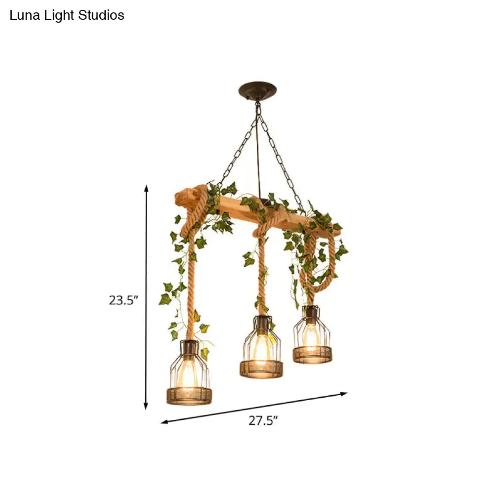 Rustic wood and rope caged island pendant light – kitchen island
