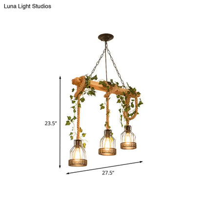 Rustic wood and rope caged island pendant light – kitchen island