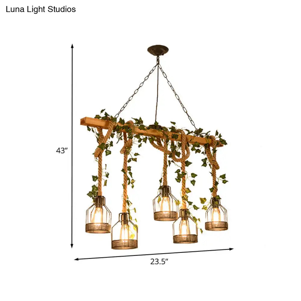 Rustic wood and rope caged island pendant light – kitchen island