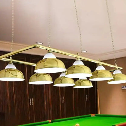 Industrial brass metal mirrored bowl pendant light – billiard room