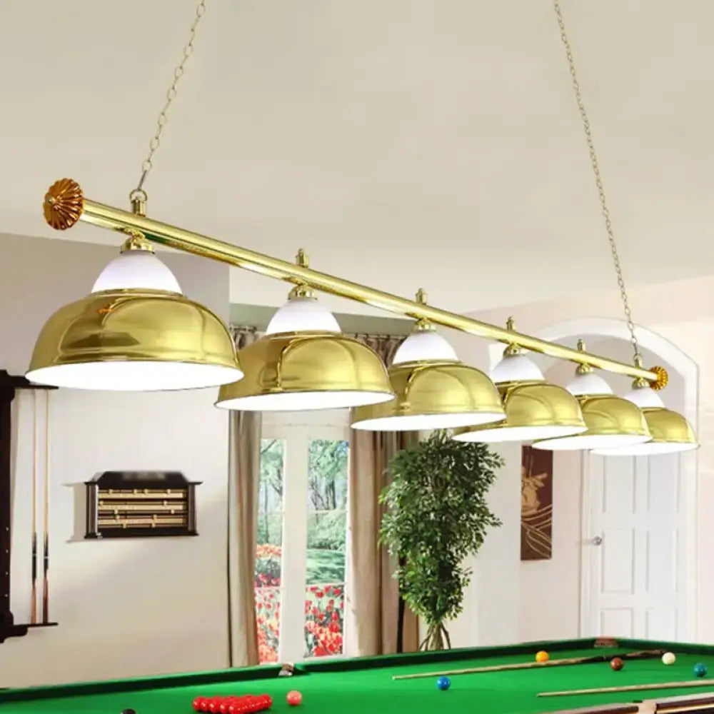 Industrial brass metal mirrored bowl pendant light – billiard room