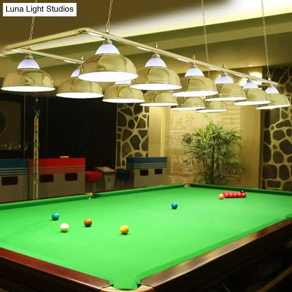 Industrial brass metal mirrored bowl pendant light – billiard room
