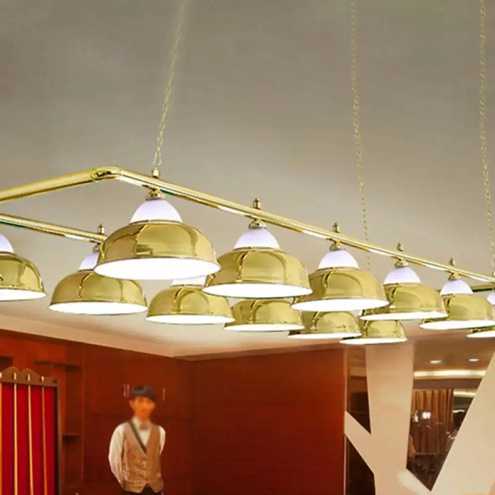 Industrial brass metal mirrored bowl pendant light – billiard room