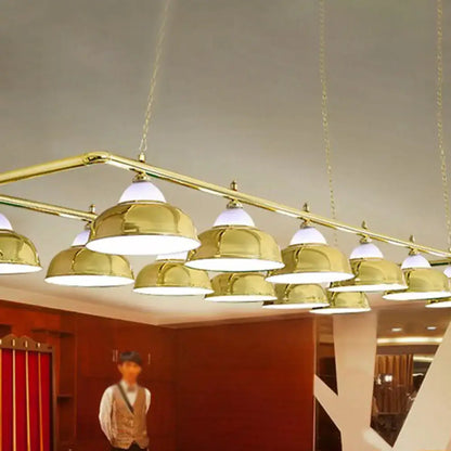 Industrial brass metal mirrored bowl pendant light – billiard room