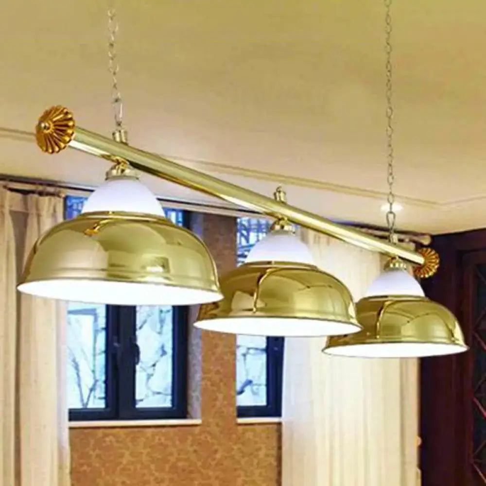 Industrial brass metal mirrored bowl pendant light – billiard room