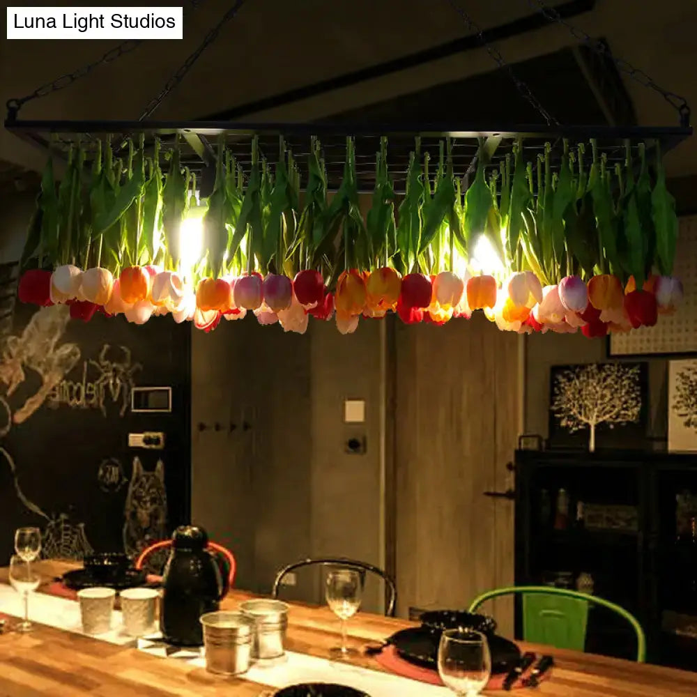 Industrial metal green tulip led hanging light – dining room