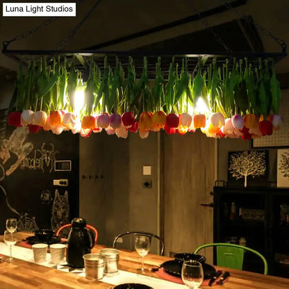 Industrial metal green tulip led hanging light – dining room