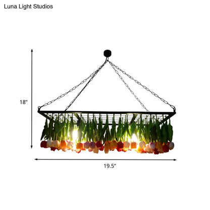 Industrial metal green tulip led hanging light – dining room