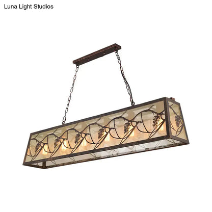 Rustic bronze pinecone rectangle shade island light dining room e26