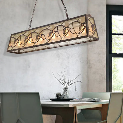 Rustic bronze pinecone rectangle shade island light dining room e26