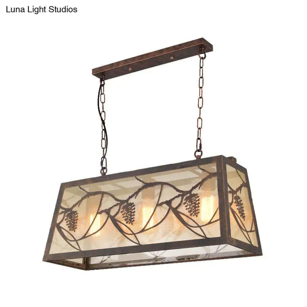 Rustic bronze pinecone rectangle shade island light dining room e26