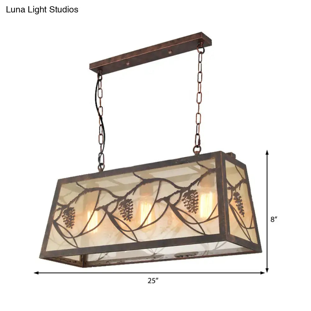 Rustic bronze pinecone rectangle shade island light dining room e26