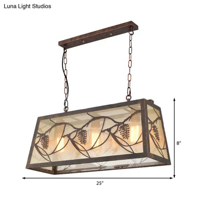 Rustic bronze pinecone rectangle shade island light dining room e26