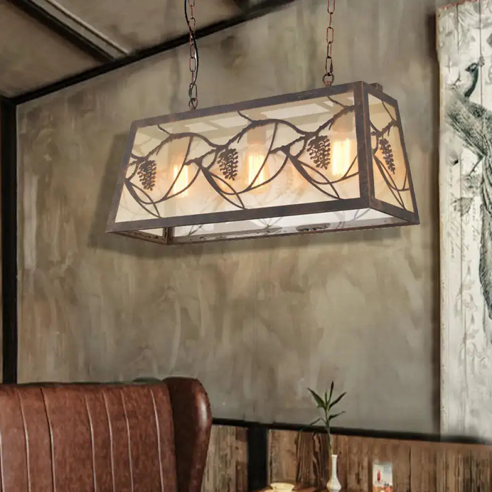 Rustic bronze pinecone rectangle shade island light dining room e26