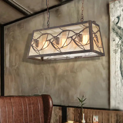 Rustic bronze pinecone rectangle shade island light dining room e26