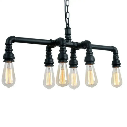 Industrial black metal pipe pendant dining room 5 light chandelier