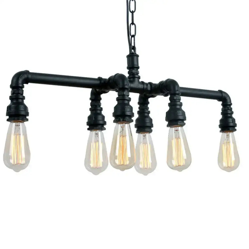 Industrial black metal pipe pendant dining room 5 light chandelier