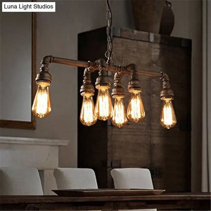 Industrial black metal pipe pendant dining room 5 light chandelier