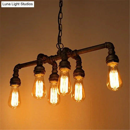 Industrial black metal pipe pendant dining room 5 light chandelier