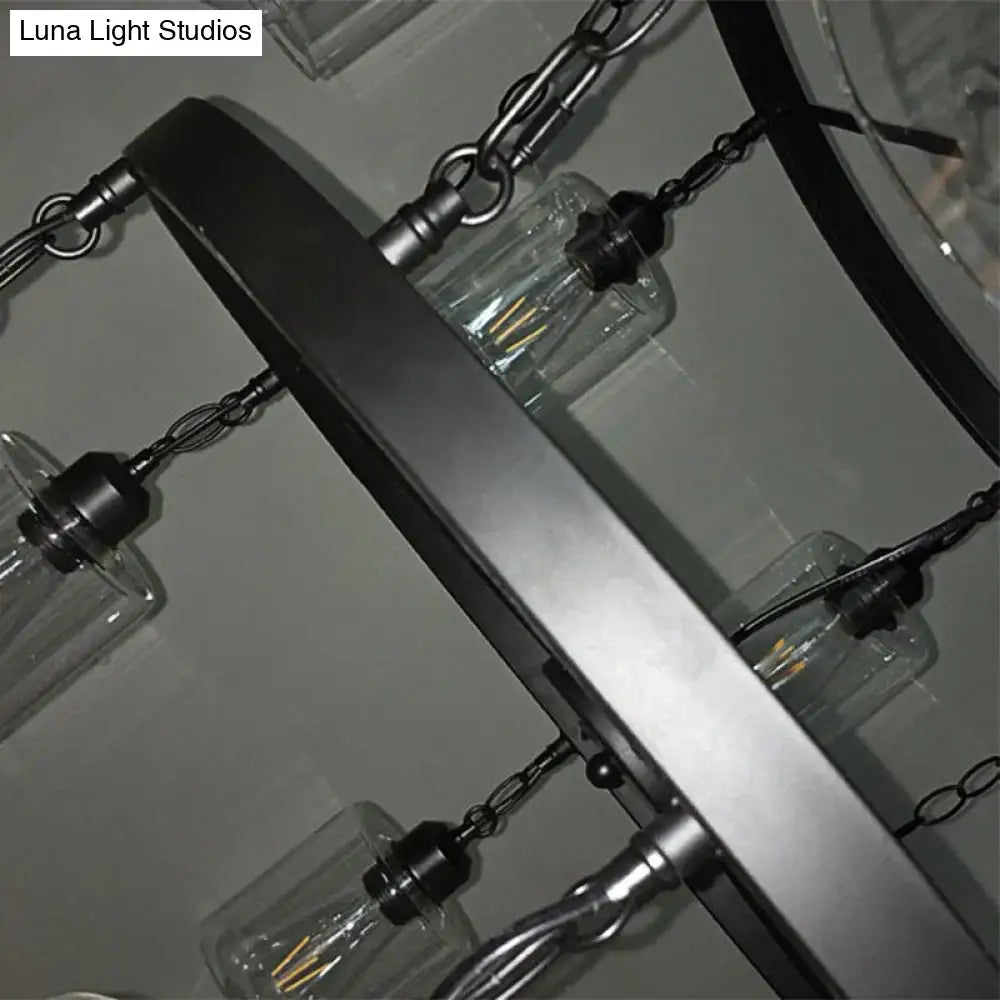 Industrial 2 tier wheel black chandelier dining room clear glass light