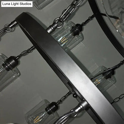Industrial 2 tier wheel black chandelier dining room clear glass light