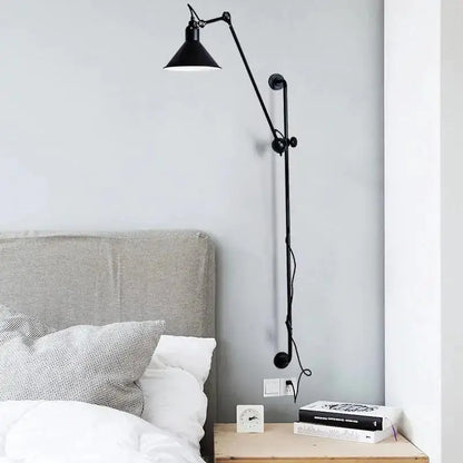 Industrial black wall sconce bedroom plug in lamp with articulated arm