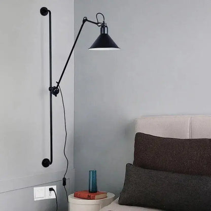 Industrial black wall sconce bedroom plug in lamp with articulated arm