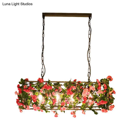 Industrial floral brass finish pendant light with roses bedroom