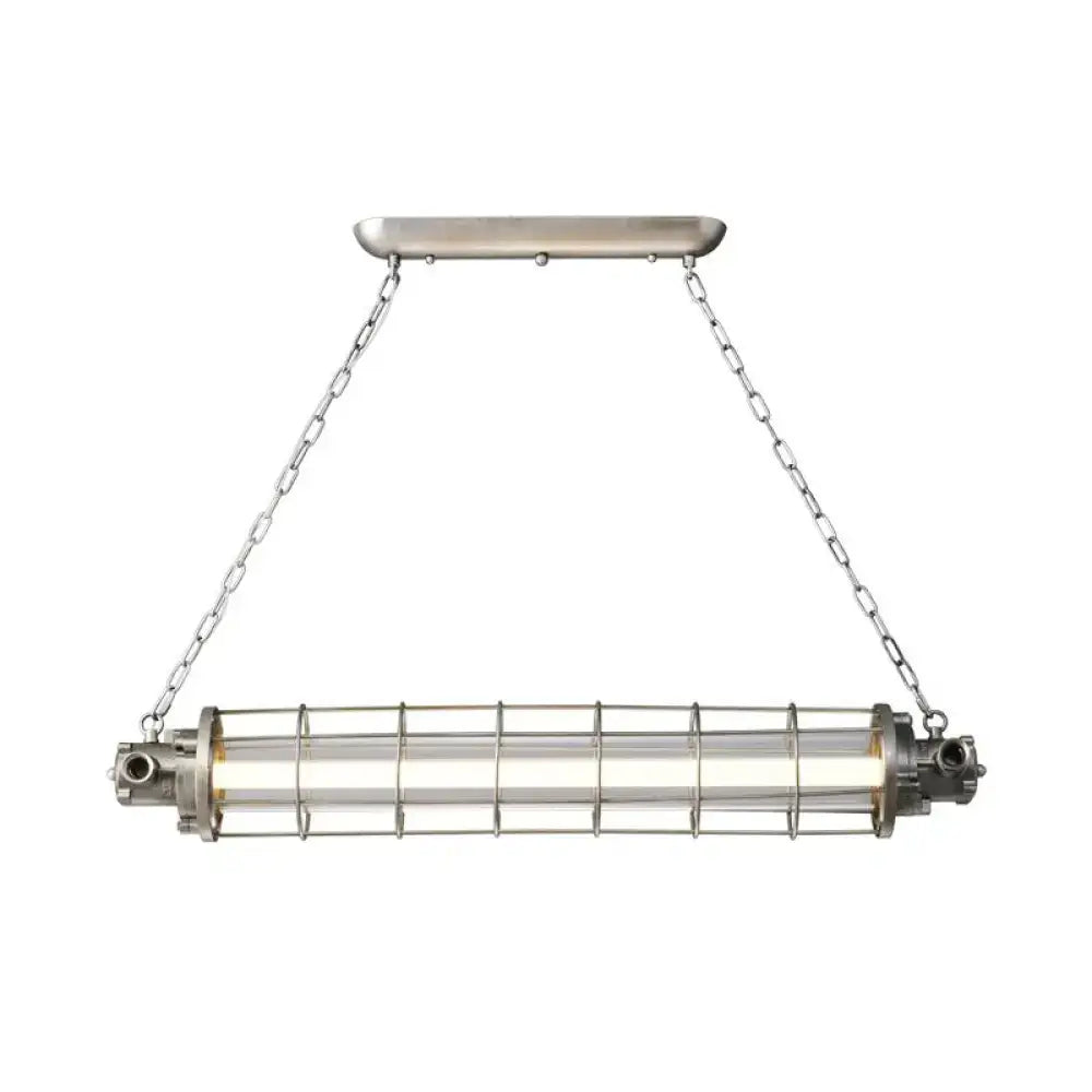 Industrial silver pendant light with clear glass shade kitchen cage
