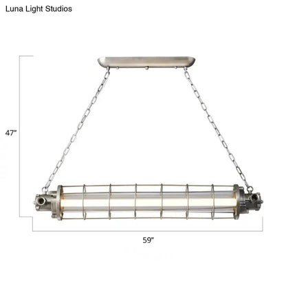 Industrial silver pendant light with clear glass shade kitchen cage