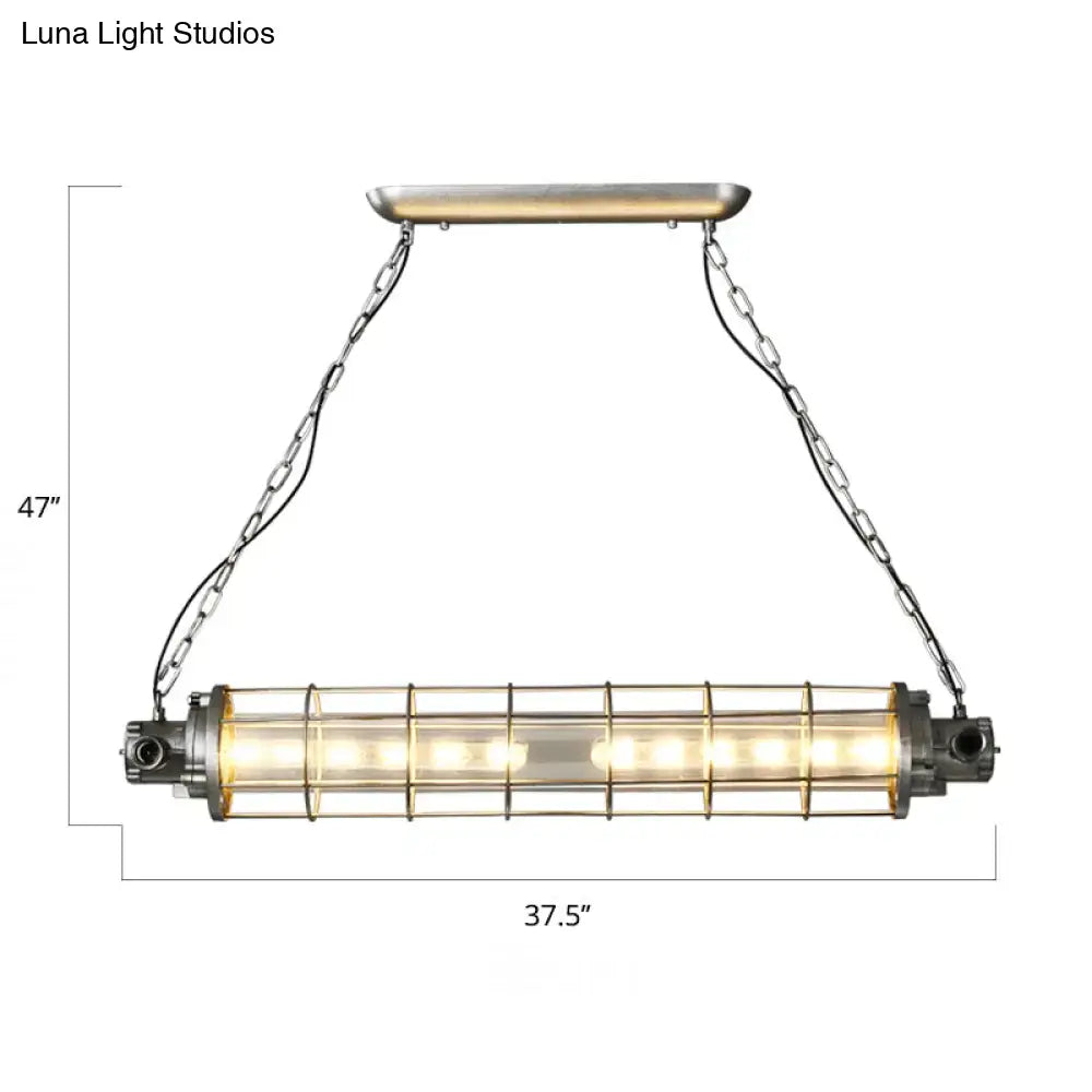 Industrial silver pendant light with clear glass shade kitchen cage