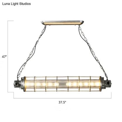 Industrial silver pendant light with clear glass shade kitchen cage