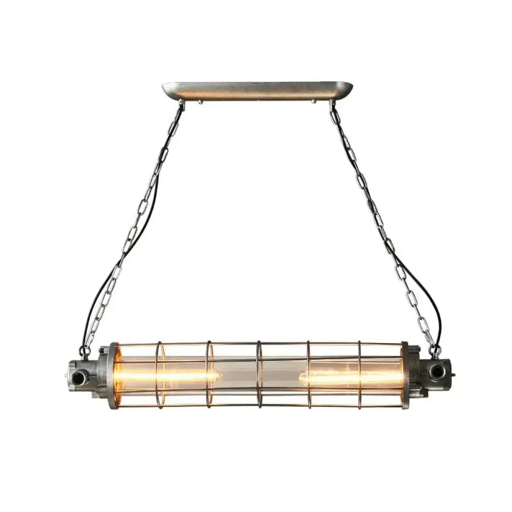 Industrial silver pendant light with clear glass shade kitchen cage
