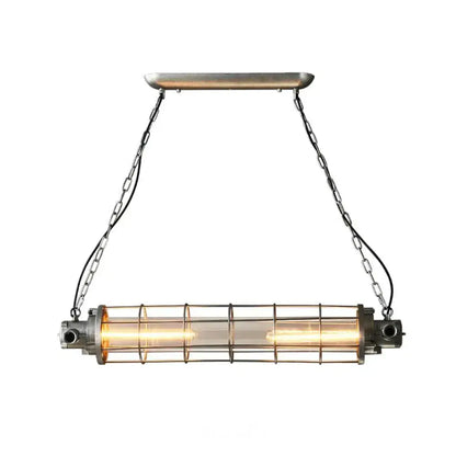 Industrial silver pendant light with clear glass shade kitchen cage