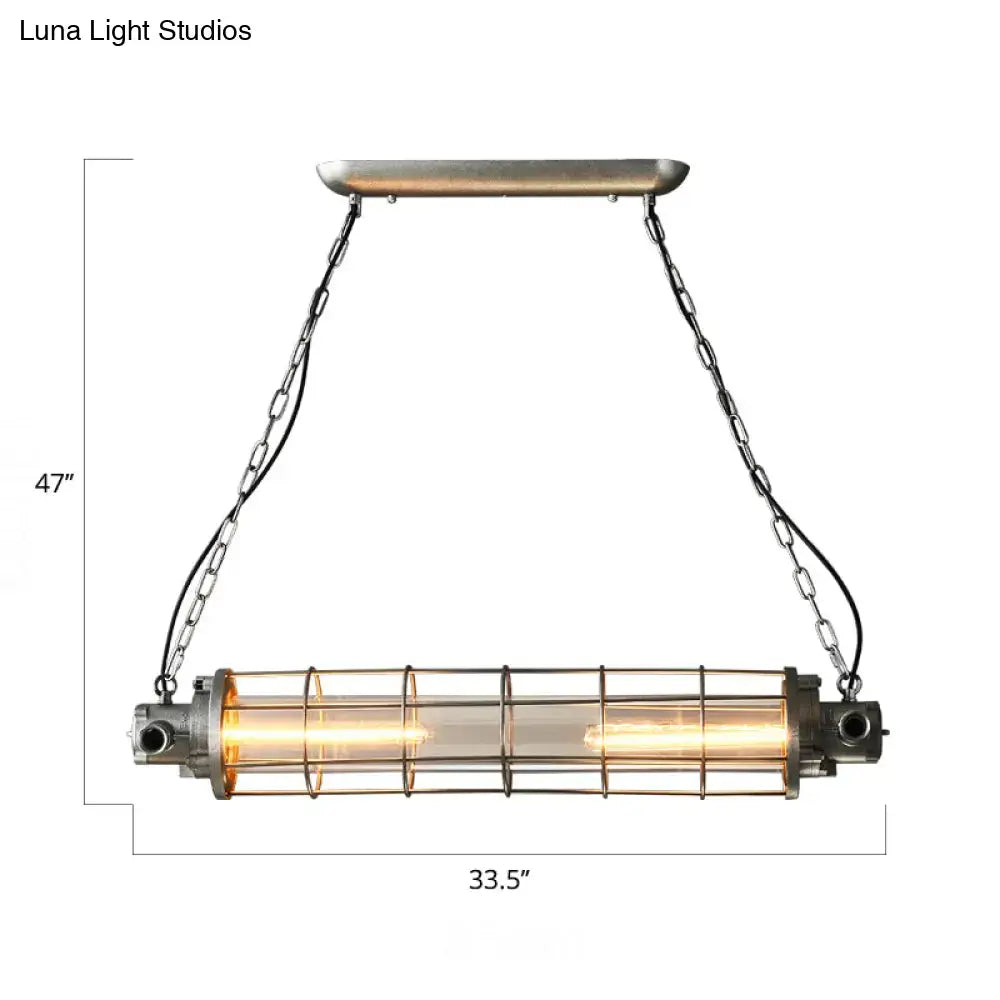 Industrial silver pendant light with clear glass shade kitchen cage