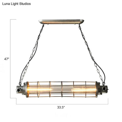 Industrial silver pendant light with clear glass shade kitchen cage