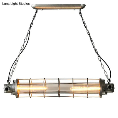 Industrial silver pendant light with clear glass shade kitchen cage