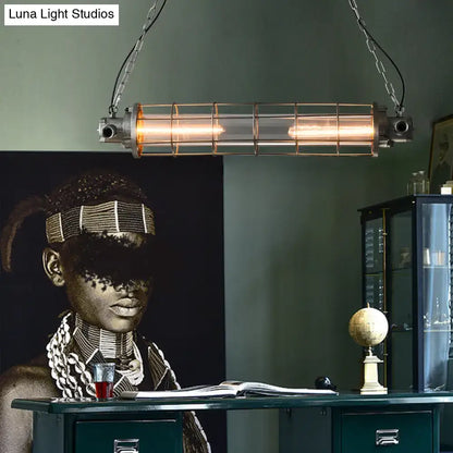Industrial silver pendant light with clear glass shade kitchen cage