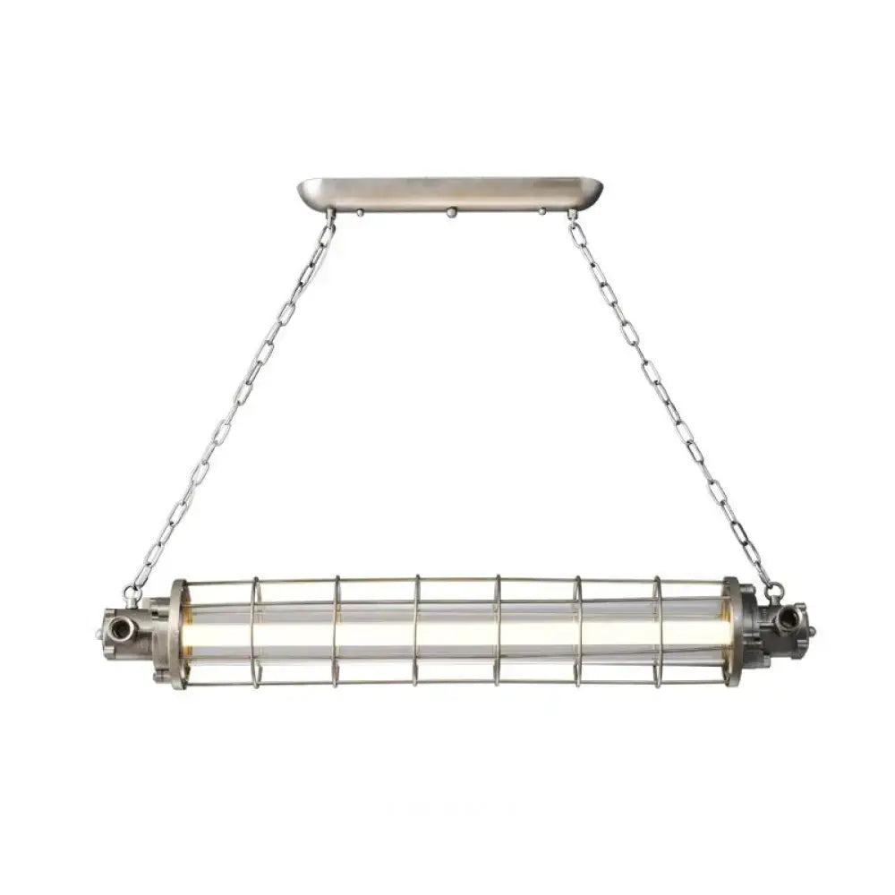 Industrial silver pendant light with clear glass shade kitchen cage