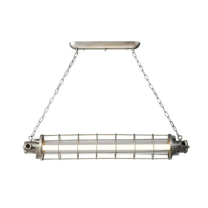 Industrial silver pendant light with clear glass shade kitchen cage