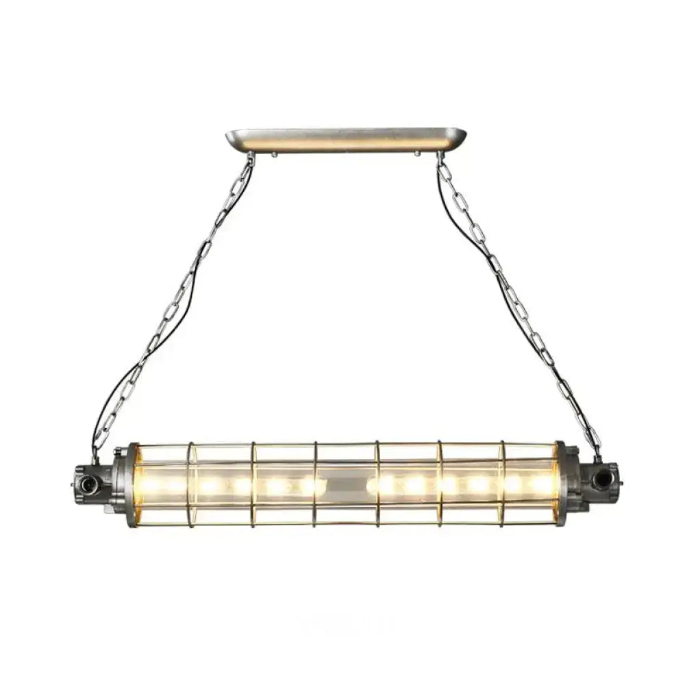 Industrial silver pendant light with clear glass shade kitchen cage