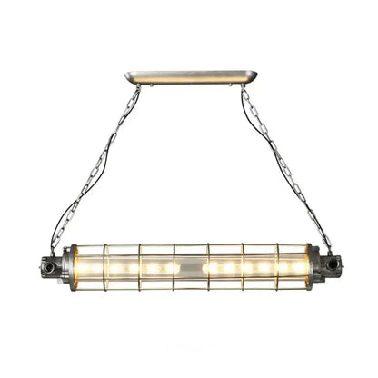 Industrial silver pendant light with clear glass shade kitchen cage
