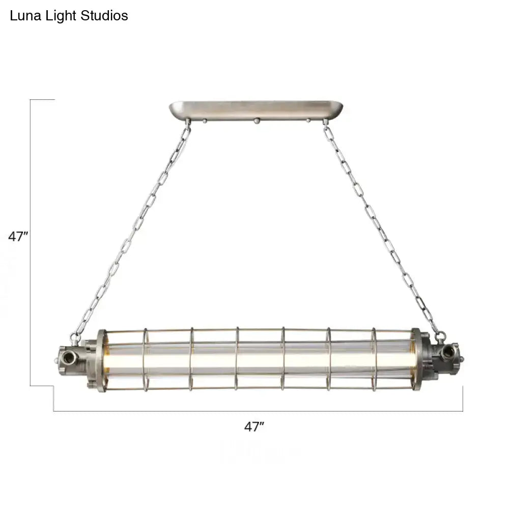Industrial silver pendant light with clear glass shade kitchen cage
