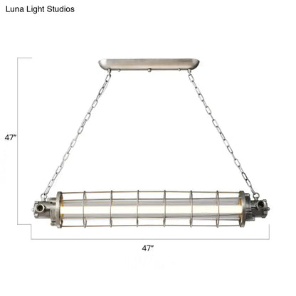 Industrial silver pendant light with clear glass shade kitchen cage