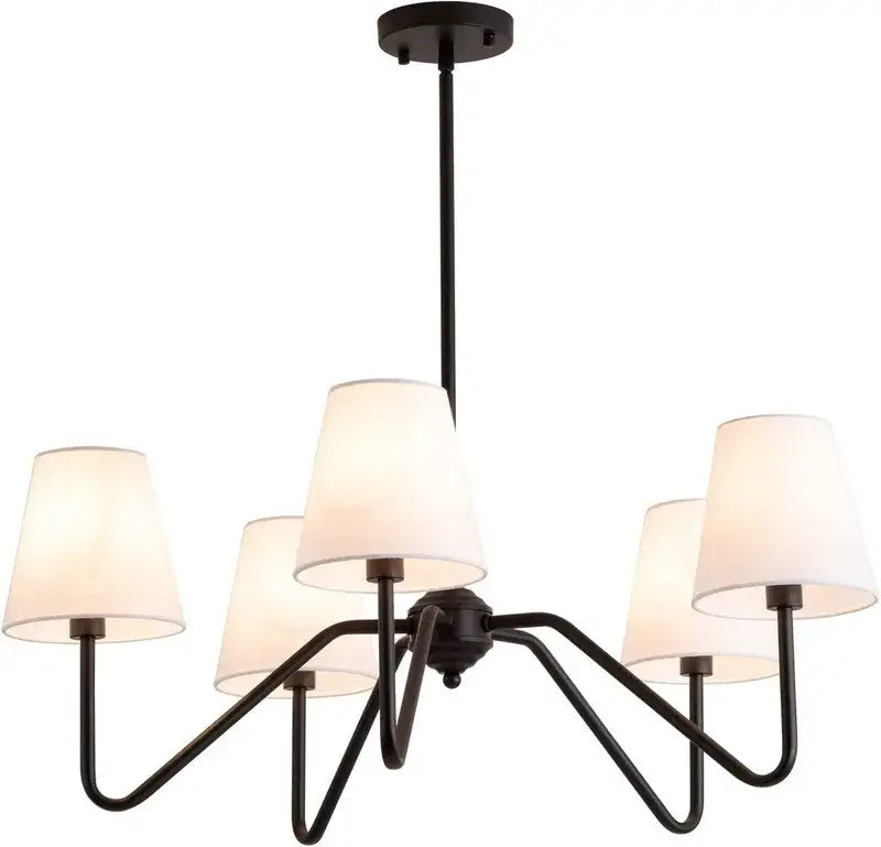 industrial style black metal chandelier with white shades living room