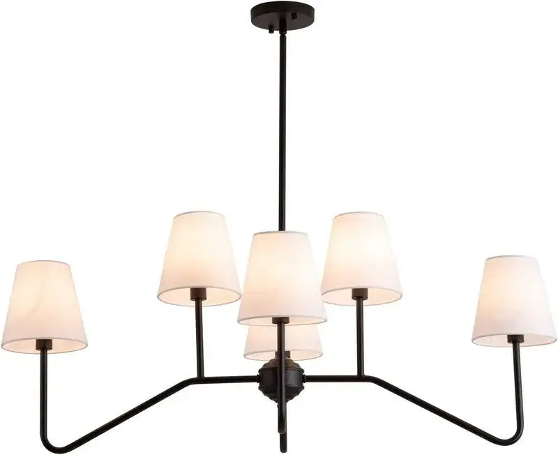 industrial style black metal chandelier with white shades living room