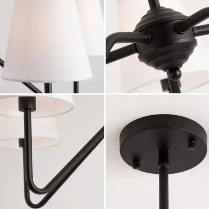 industrial style black metal chandelier with white shades living room